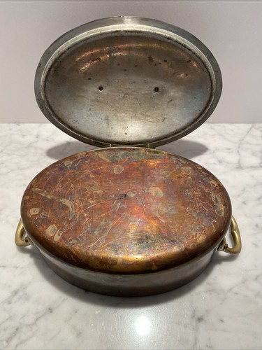 Vtg Bazar Francais N.Y. 12.25” w/Handles Copper Tin Sauce Oval Stock Pot W/Lid - Picture 5 of 12