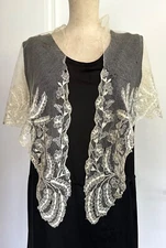 Antique Silk Blonde Lace Pelerine Handmade Bobbin Lace France 1800s