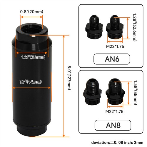 Universal Stainless Steel Reusable 44mm Fuel Filter with 6AN and 8AN Adapters - Picture 10 of 10