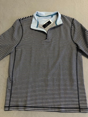 J. Crew Shirt Mens Medium New Performance Half-Zip Navy Stripe MSRP $98 - Picture 2 of 5