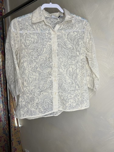 Kim Rogers Petite Womens Cream/ivory Button Up Sheer Shirt/blouse/Top|Size: (PS) - Picture 3 of 24