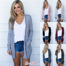 Plus Size Womens Long Sleeve Cardigan Blouse Ladies Plain Thin Tops Coat New UK
