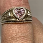 Sterling Silver Heart Pink CZ Ring Size 10 Vintage B11B
