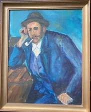 Oil Painting Portrait Man With Pipe Blue Suit Verso By Günter Gruber