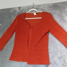 TOOMI Cardigan Sweater Womens Large Orange Cotton Blend Knit Top Tie Made in USA