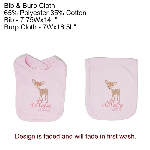 Baby Girl Personalized Custom Woodland Deer Bib and Burp Cloth Set VS2 - Picture 9 of 26