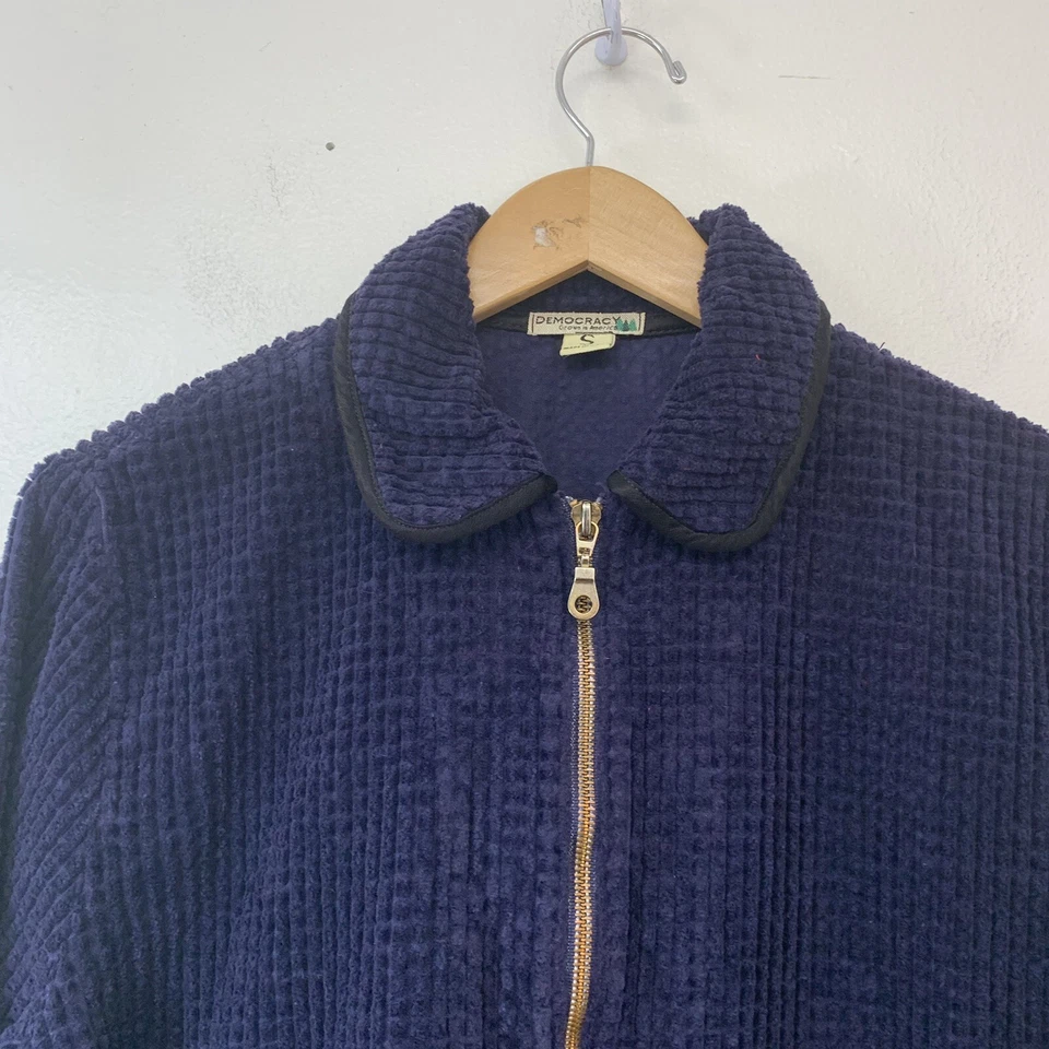 Chaqueta Democracy Cordory Mujer Pequeña Azul Marino Cremallera Completa Bolsillos Texturizada EE. UU. Foto 2 de 4