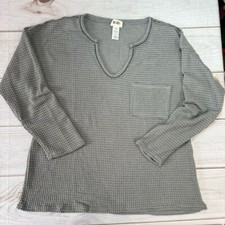 BiBi Gray Shirt Lightweight Waffle Knit Notched Neckline Long Sleeve Size XL