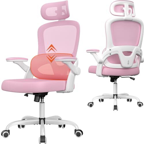 Ergonomic Office Chair, Home Office Desk Chair with Headrest, High Back Pink-image