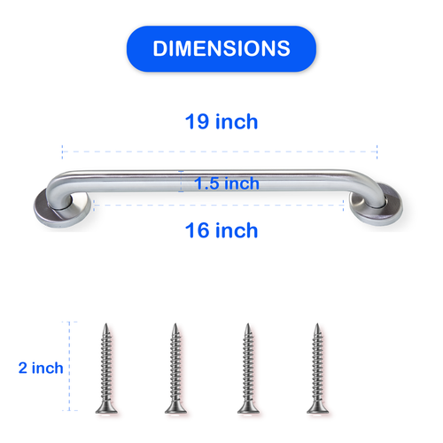 2 Pack Shower Grab Bar Smooth Grip in Stainless Steel | Holds Upto 400 lb - Picture 9 of 35