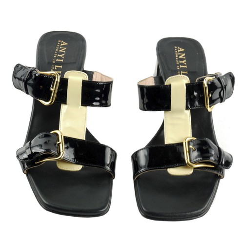 NEW Black ANYI LU Patent Leather Strappy Sandals 37.5 EU 7 US Handmade in ITALY - Picture 4 of 7