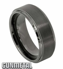 8MM Men Gun Metal Tungsten Carbide Step Edge Brushed Center Wedding Band Ring