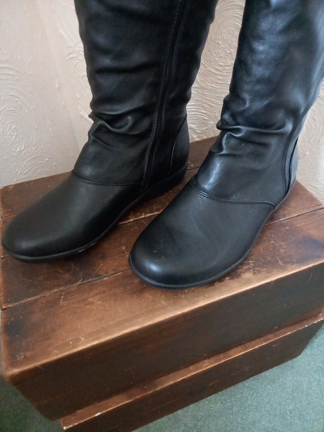 Cushion Walk Black Knee High PU Flat Boots UK 6 E Curvy Calf eBay