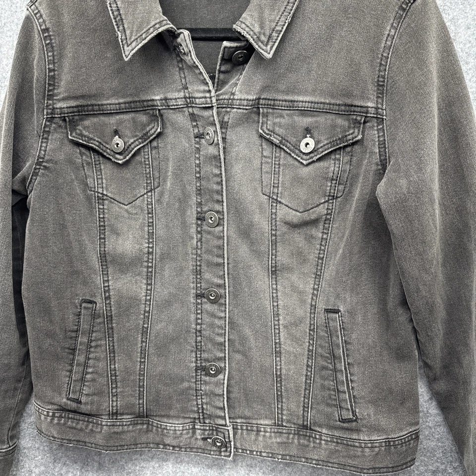 Chaqueta vaquera negra Style & Co para mujer L elástica desgastada ☼ Foto 2 de 4