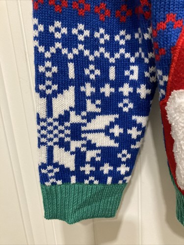 Cool Santa Sweater Holiday Time SZ L Hidden Pocket Red Stone Various Textures - Picture 7 of 11