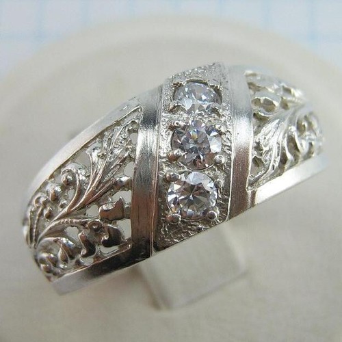 925 Sterling Silver Ring Band US size 10.5 Openwork Filigree Three CZ Stones