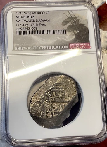 DATED 1715 FLEET MEXICO 4 REALES REAL 8 LOU ULLIAN COA NGC PIRATE SILVER COINS