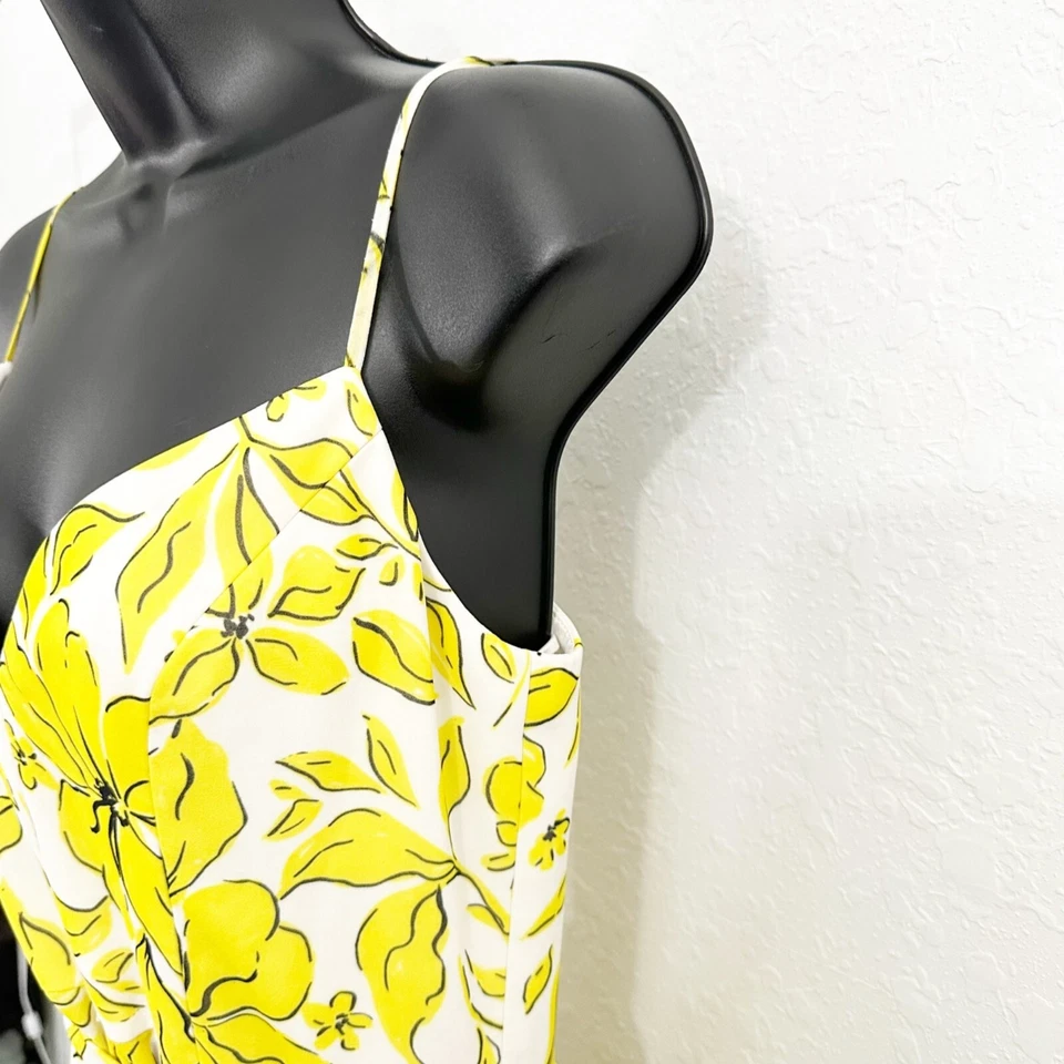 Vestido midi Badgley Mischka alto bajo estampado floral con volantes en capas amarillo talla 6 Foto 4 de 4