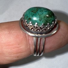 ring Israel Turquoise Sterling Silver Adustable Vintage Crown Setting