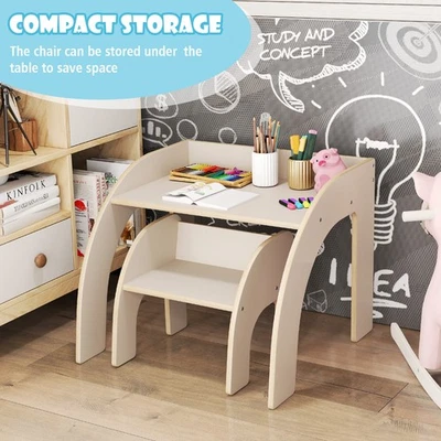 GAINOOM Kids Desk and Chair Set Wooded Toddler Table and Chair Set White - Image 1 of 4