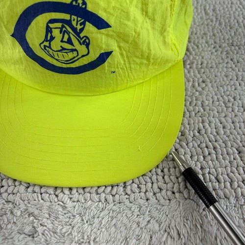 Vintage Cleveland Indians Snapback Hat OSFA Neon Yellow Chief Wahoo Manwich - Picture 9 of 16