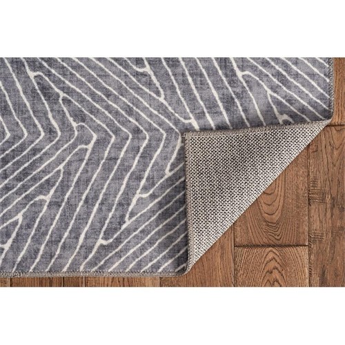 Linon Washable Lathan Polyester 2'x8' Rug in Gray - Picture 4 of 17