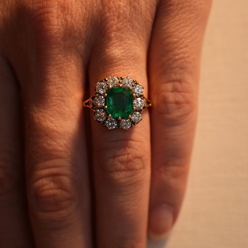 Elegant Green Emerald Cut Engagement Ring Round Cut Halo style Proposal Ring Her