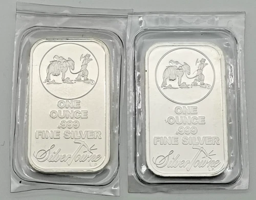 TWO (2) 1 oz SilverTowne Silver Bar - Prospector Design - 999 Fine - 2 ozs total