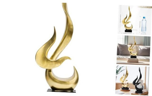 Fire Flame Sculpture, Modern Abstract Resin Statue, Art Statue Home Decor Gold