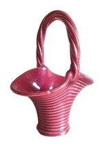 Petit Panier en Barbotine / Céramique Bordure Tressée Bordeaux Vintage — H 15 cm