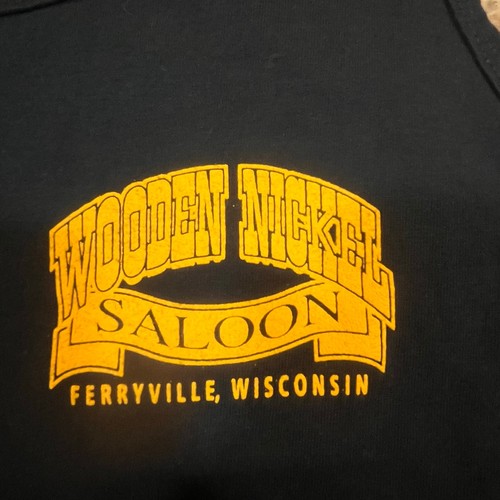 Wisconsin Wooden Nickel Saloon Mens Large Black Tank Top Biker Shirt Bar Shirt - Picture 3 of 8