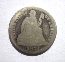 1872 SEATED DIME 10C COIN PHILADELPHIA MINT BETTER DATE ABOUT GOOD DETAILS