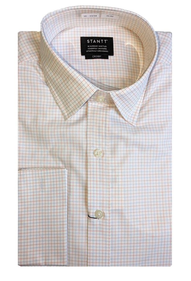 Stantt Naranja Tattersall Negocios Informal Francés Puño Camisa Crosby Para - Imagen 1 de 1