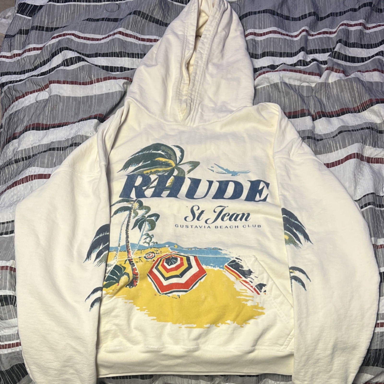 Rhude Ivory Graphic Print Crew Neck Long Sleeve Pullover Hoodie Men's M