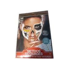 White  Metallic Gold Skull Temporary Face Tattoos With Gems, 44pc 14 Tattoos, 3