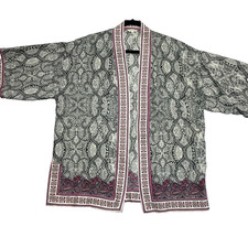 Max Studio Kimono Blouse Top Womens Small Black Paisley Open Front Lightweight