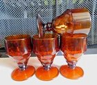 Vintage Anchor Hocking 8 Oz Honeycomb Dark Amber Set Of 4 Footed Goblets