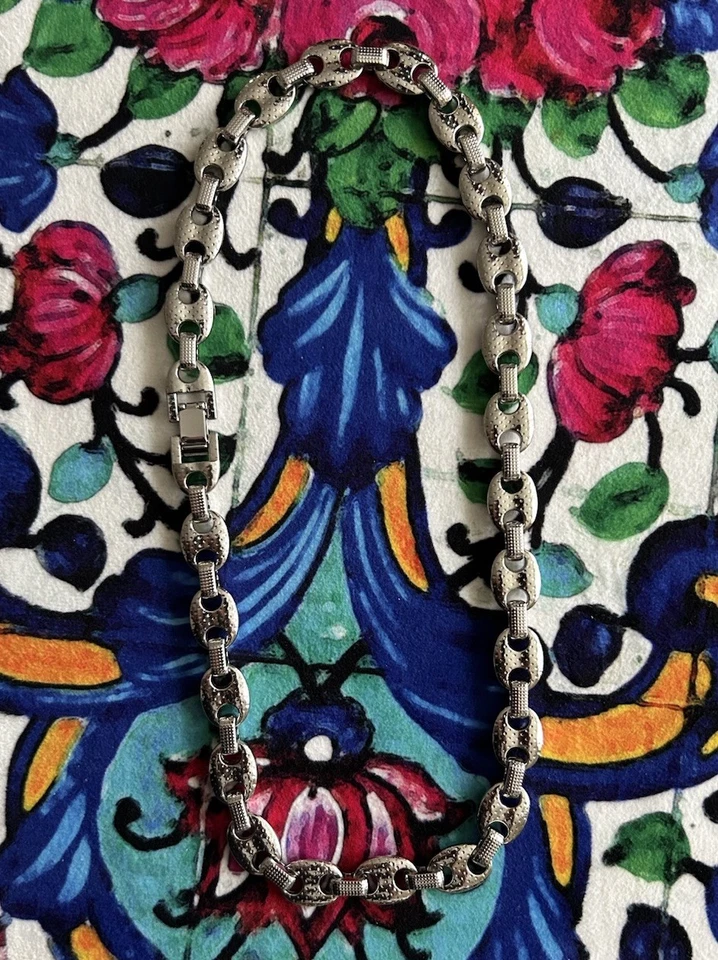 "Cadena de plata Gucci Puff Link circonita cúbica sólida pesada 20""" Foto 4 de 4