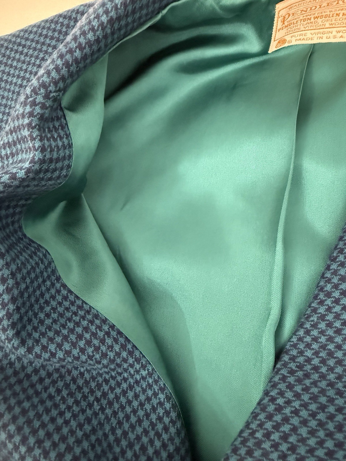 VTG Pendleton Teal Blue Houndstooth 100% Virgin W… - image 10