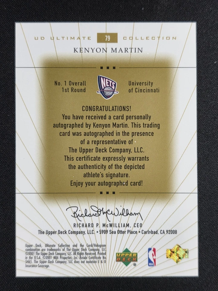 Kenyon Martin 2000 01 Ultimate Collection Ultimate Rookie RC AUTO /250 NETS - Image 2 of 2