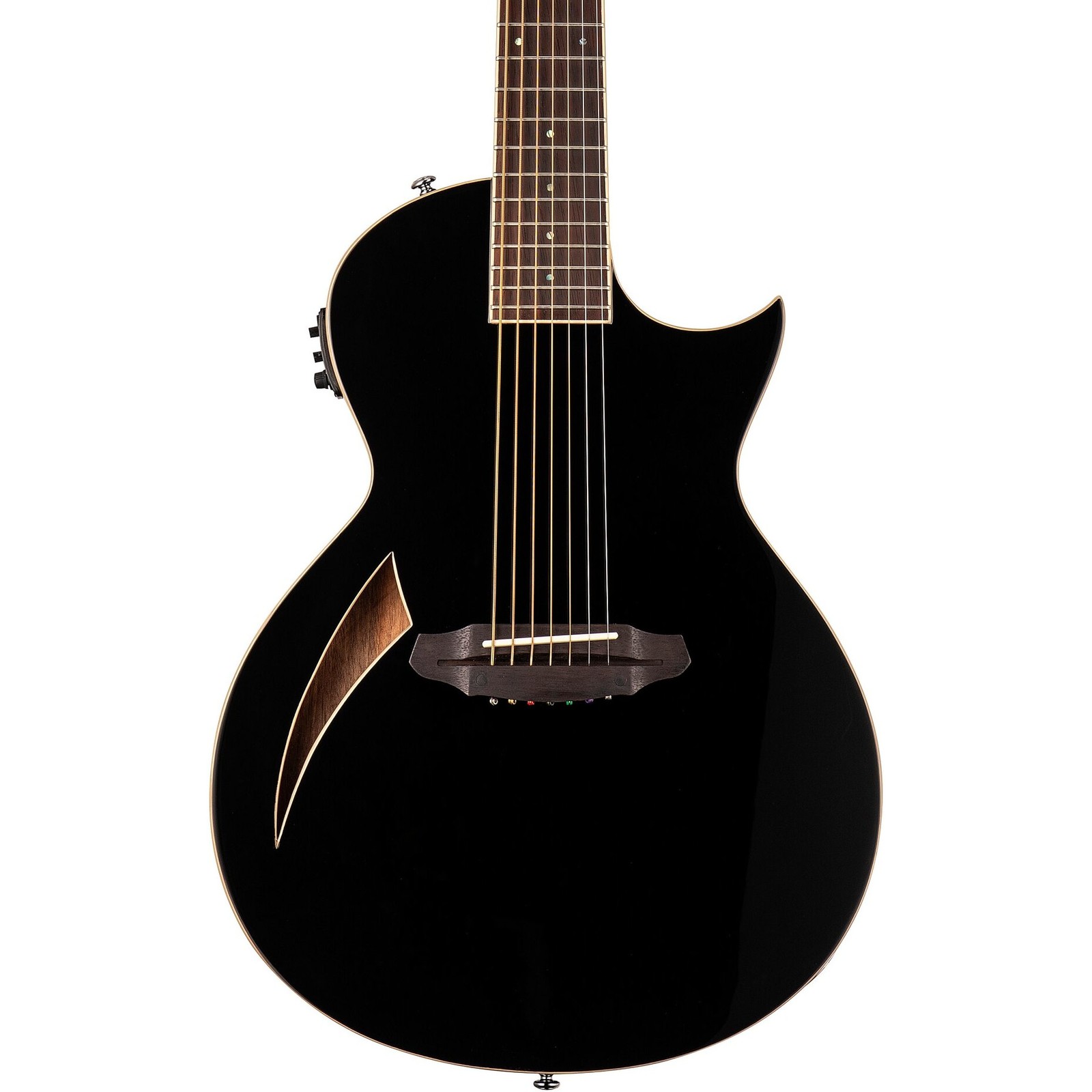 ESP LTD TL-7 7-String Thinline Acoustic-Electric Guitar, Spruce Top, Black