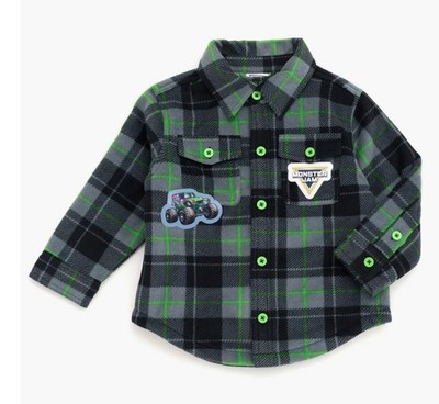 MONSTER JAM GRAVE DIGGER BUTTON FRONT SHACKET - SIZE 5T