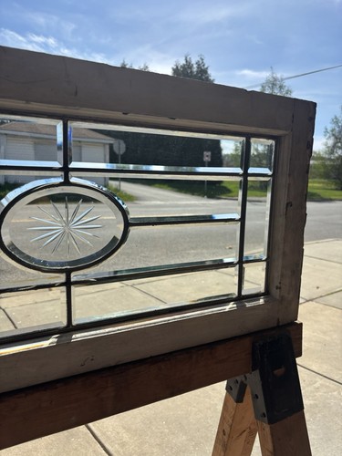 ~ ANTIQUE FULL BEVELED TRANSOM WINDOW IN ZINC WHEEL CUT ETCHED ~ 35 X 17 SALVAGE - Picture 3 of 10