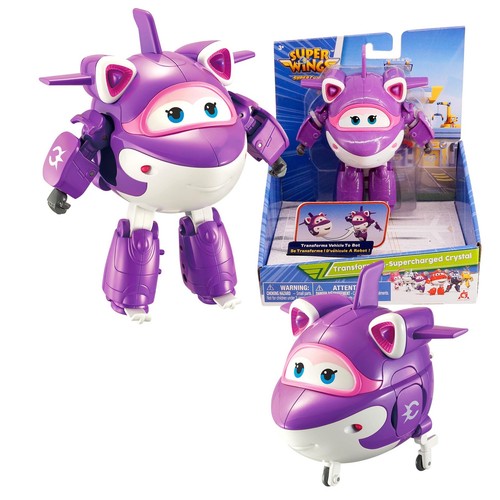 Super Wings Transformable Toys, 5 in Crystal Transforming Airplane Toys, 2-in...