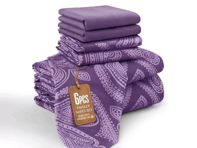 Lux Decor Collection 6-Piece Paisley Sheet Set - Purple  Queen Size