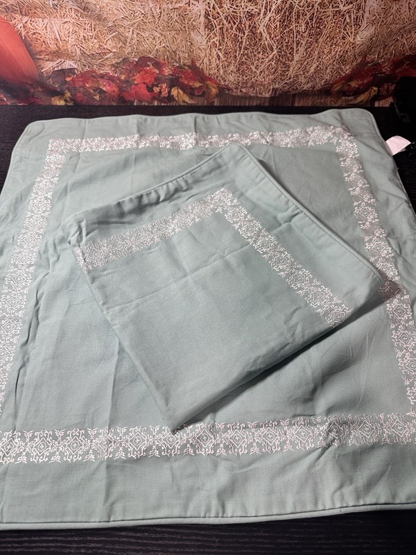 ECHO Embroidered White Frame Euro Sham Seafoam  Stitching Corded Edge Zip 26x26