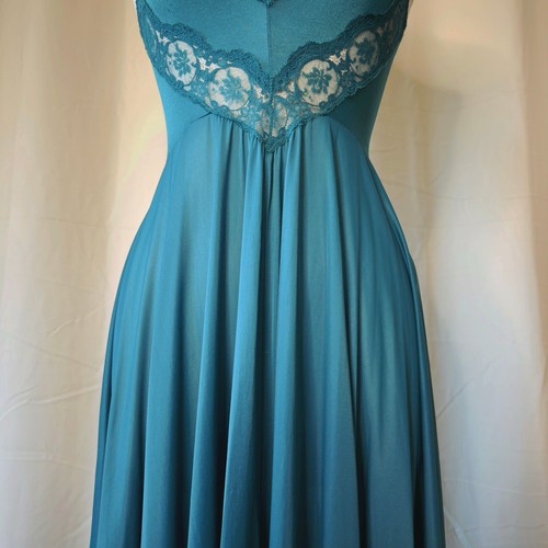 VTG Olga Teal Blue Lace Slip Maxi Bodice Corset Dress Nightgown Lingerie - Picture 5 of 8