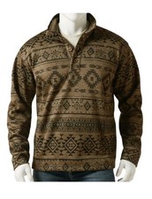 Ariat Men's Medium Caldwell Light Brown Southwest Quarter Button Sweater NWT