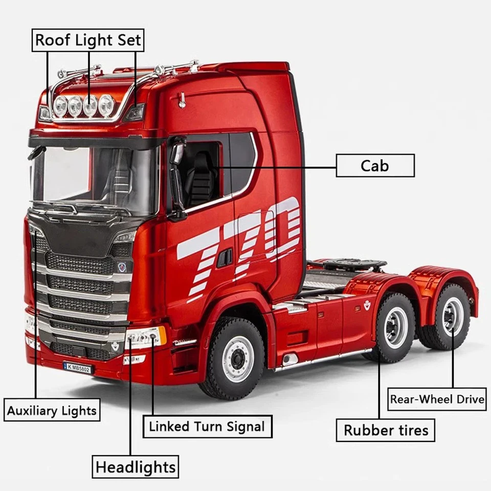 Red - Huina 1/18 19CH RC Truck 1501 770S Scania Alloy Tractor 2.4G Remote Be... - Image 3 of 4