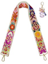 Embroidery Flower Purse Strap Replacement Crossbody 2 Inch Wide with S Key Pe...